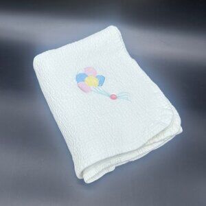 Vintage Shepherd Baby Blanket Pastel White Waffle Knit Balloon Embroidery Cotton